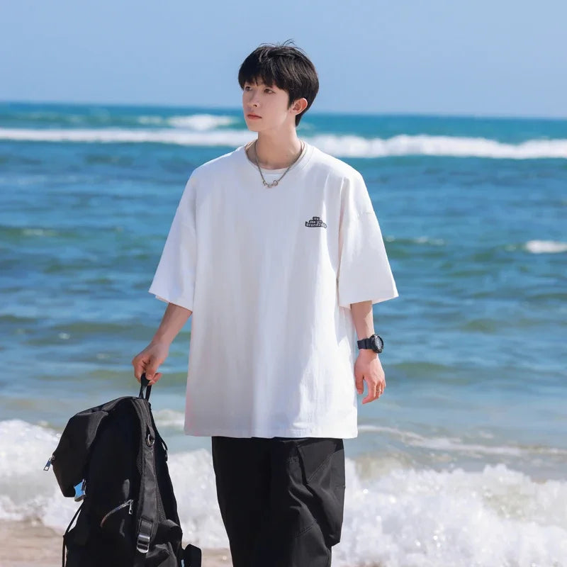 HEARUJOY  -  T Shirt Oversized Cotton For Men 5XL White Men's Letter Print T-shirts Men Casual Wear Summer Tee Shirts Big Size Clothing