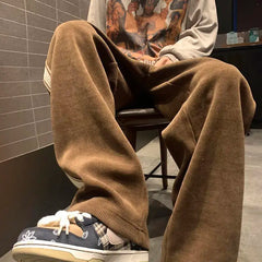 HEARUJOY  -  Corduroy Pants Men Spring and Summer Loose Straight Wide-leg Sports Pants 2025 New Trendy Men Casual Trousers Thin Section
