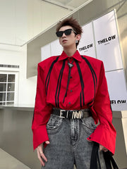 Hearujoy  Fashion Korean Spring New Long Sleeve Men turndown collar T-shirt Round Collar White Black Red Solid Color Shirts For Male