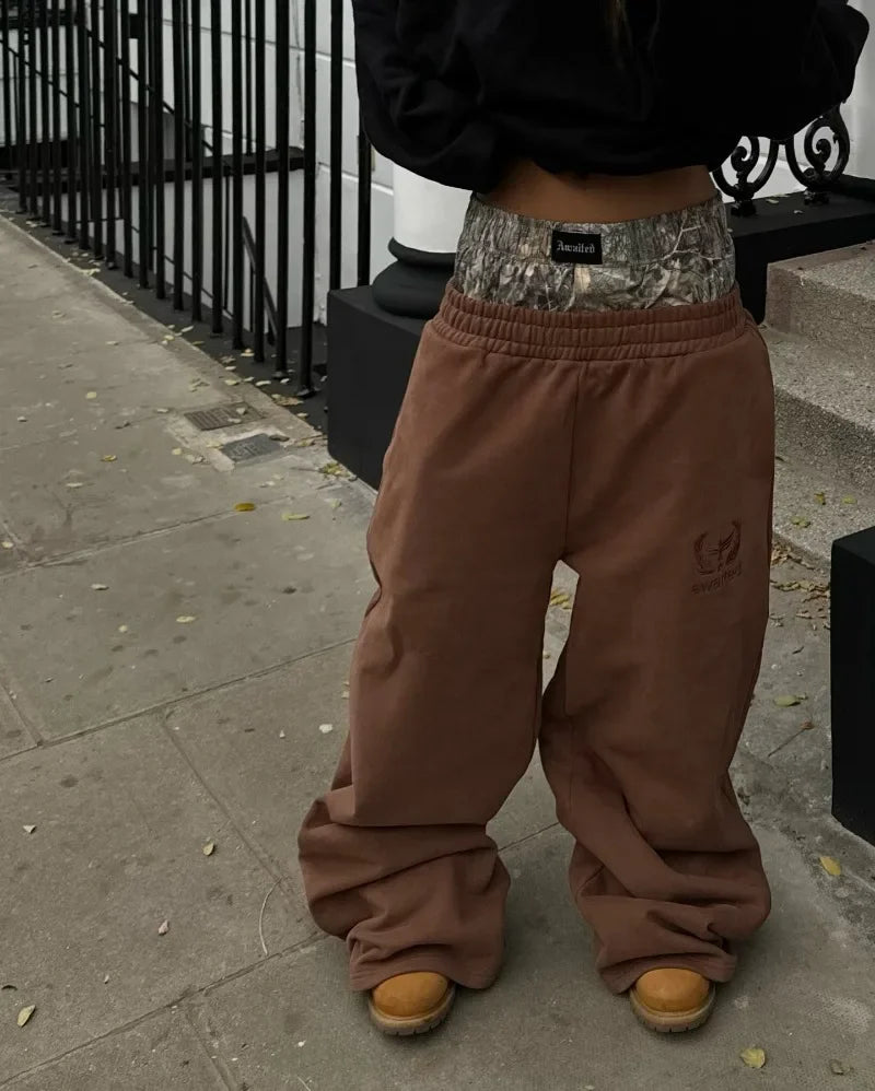 Hearujoy Y2K retro hip hop camouflage high waisted wide leg Embroidered men sweatpants Harajuku fashion street women baggy pants