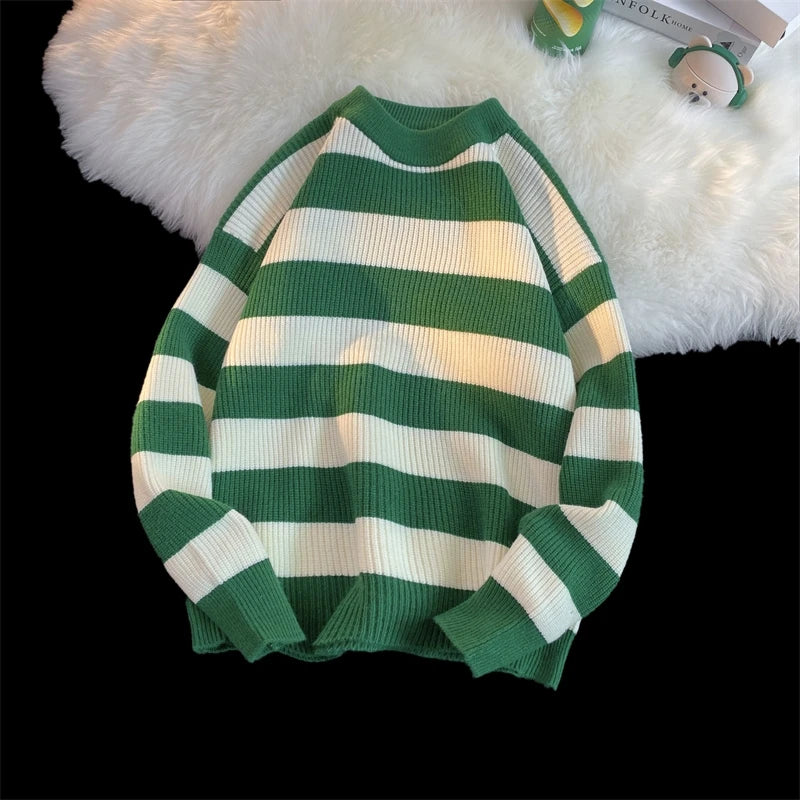 HEARUJOY  -  Men's Winter Sweater Harajuku Fashion Striped Sweter Oversize Pullover Warm Knitted Sweater Men's Clothing