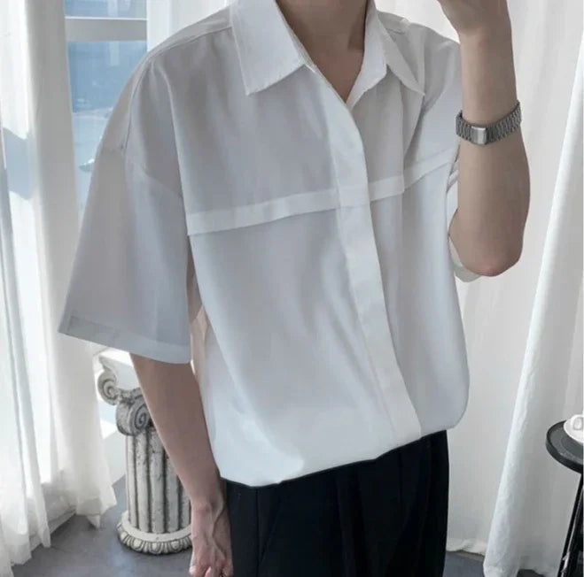 HEARUJOY  -  White Man Shirt Short Sleeve Shirts for Men Plain High Quality Luxury with Collar New in Designer Vintage Summer Casual Silk