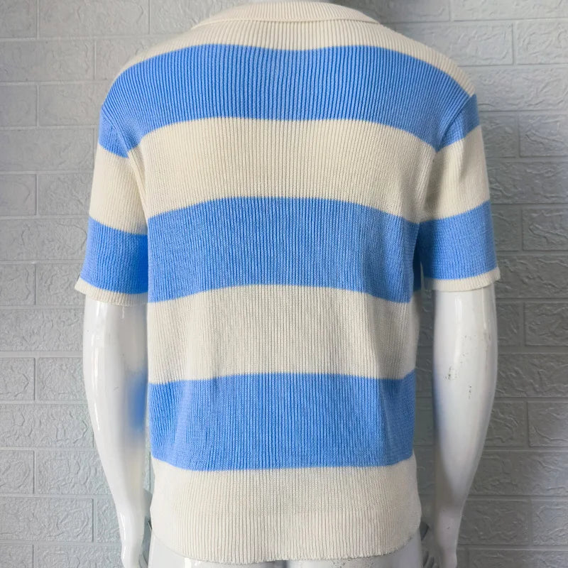 HEARUJOY  -  Men's New Polo Shirt Color Striped Short-sleeved Lapel Casual Sweater Top