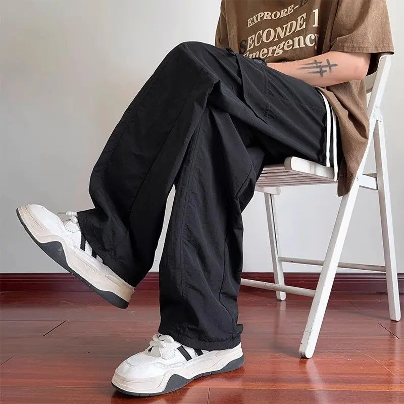 HEARUJOY  -  Ice Silk Workwear New Summer Casual Straight Loose Trendy Pocket Zipper Men's Casual Long Pants