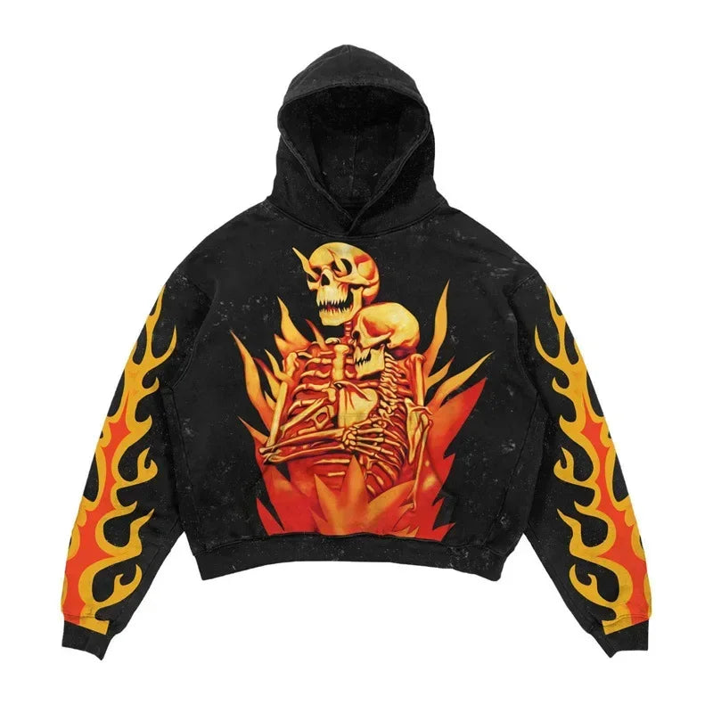 Hearujoy Harajuku Punk Style Fashion Hoodies Women Brand Flame Skulls Print Hoodie Digital Print Streetwear Clothing Sweatshirts Y2k Tops