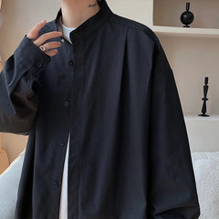 HEARUJOY  -  Long Sleeved Shirt Men Society Mens Formal Dress Shirt Korean Loose Casual Shirts Mens Stand Up Collar Shirts Large Size 5XL