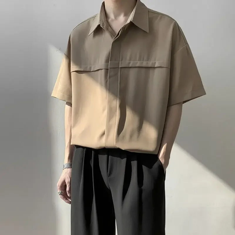 HEARUJOY  -  White Man Shirt Short Sleeve Shirts for Men Plain High Quality Luxury with Collar New in Designer Vintage Summer Casual Silk
