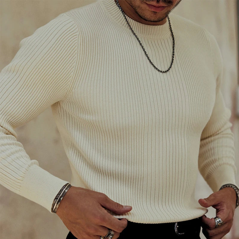 HEARUJOY  -  Trendy Bottoming Tees Mens Knitted Solid Color Texture Long Sleeve T-shirts For Men Spring Fall Stylish Slim Stretch O Neck Tops