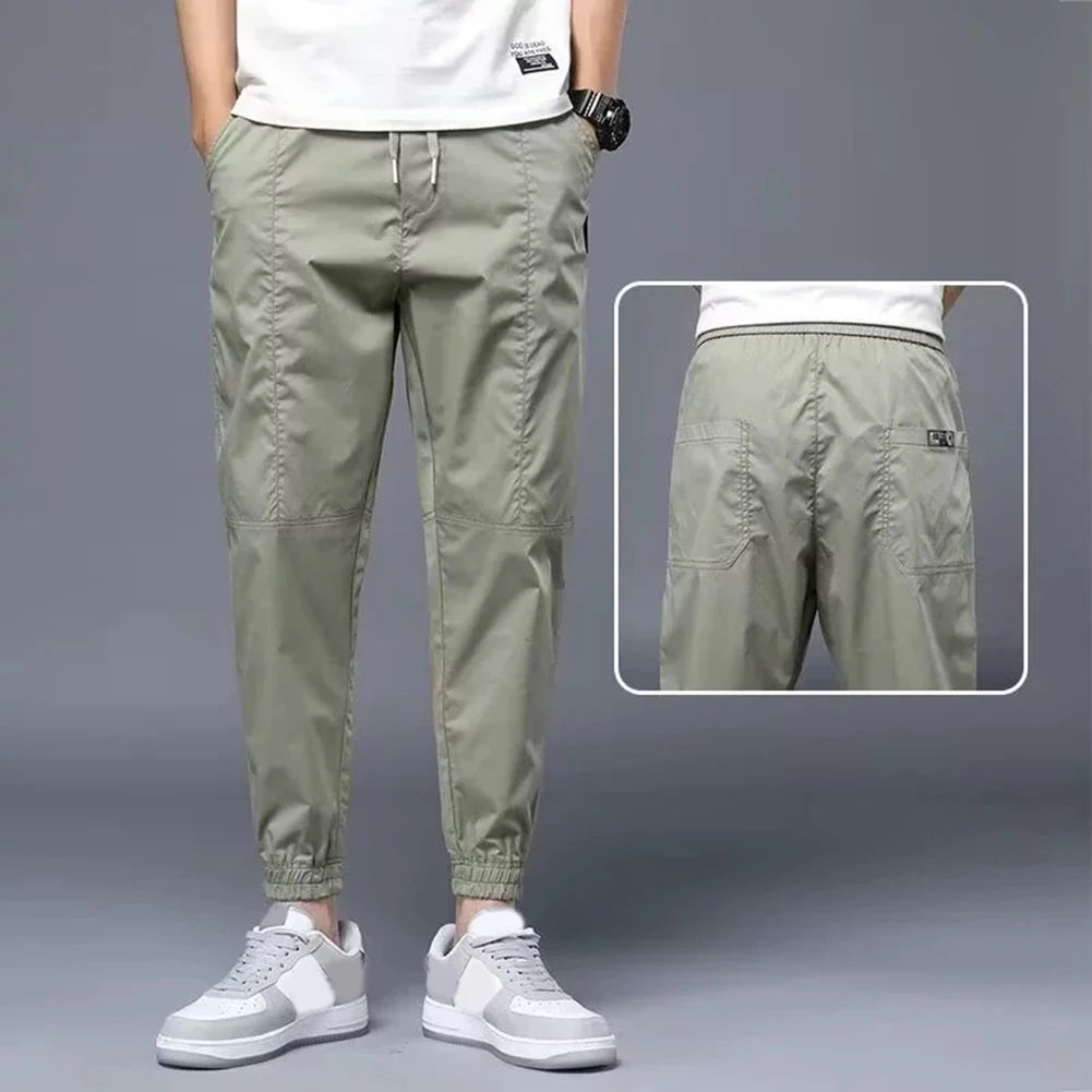 HEARUJOY  -  Men Solid Color Loose Fit Pants Straight Thin Cargo Pants Fashion Casual Trousers Streetwear Solid Color Comfortable