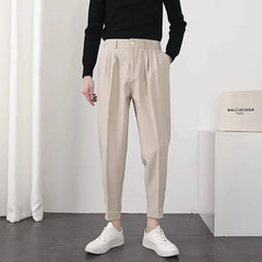 HEARUJOY  -  Summer Fashion Leggings Trendy Versatile Suit Pants Men's Solid Patchwork Zippere Button Pockets 9-inch Straight Casual Trousers