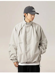 Hearujoy Waterproof Standing Collar Loose Leaf Design Workwear Jacket Men Pleated Outdoor Punch Jacket Outdoor Sports