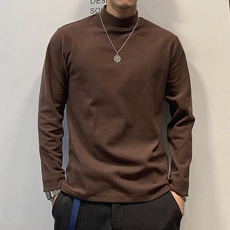 HEARUJOY  -  Autumn and Winter New Temperament Versatile Commuting Men's Clothing Fashion High Collar Simplicity Solid Color T-shirt