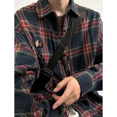 HEARUJOY  -  Autumn Long Sleeved Shirt Men Oversized Retro Casual Shirt Men Japanese Streetwear Loose Plaid Shirt Mens Vintage Shirts M-3XL