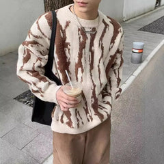 Hearujoy Autumn and winter trendy street contrasting color stitching sweatshirt round neck sweater top thickened fashion trend retro top