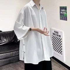 Hearujoy Summer Short Sleeved Shirt Men Oversized Black White Shirt Men Streetwear Korean Loose Ice Silk Shirts Mens Casual Shirt M-3XL