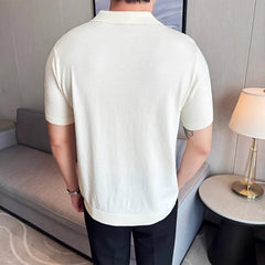 HEARUJOY  -  Men's Cooling Tencel Polo Shirt - Summer Ice Silk Knit Top with Fold Collar, Breathable Short Sleeve & Stylish Contoured Design