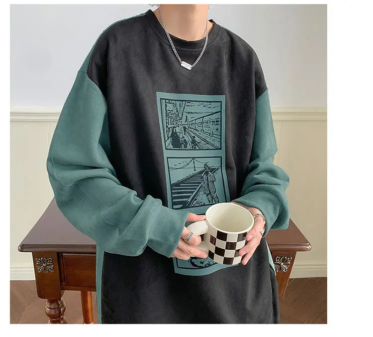 HEARUJOY  -  Mens Crewneck Sweatshirt Men Graffiti Oversized Japanese Streetwear Hip Hop Black Hoodie Men Sweatshirts Hoodies