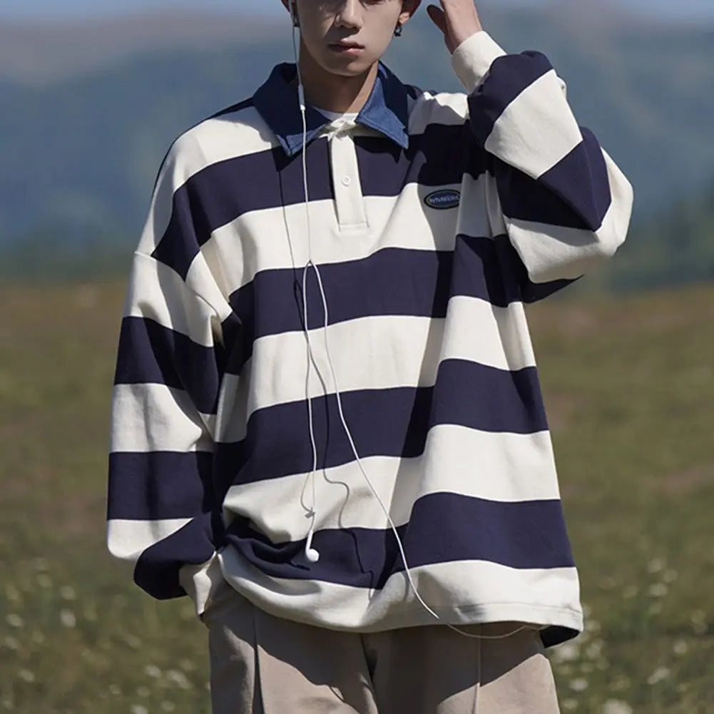 HEARUJOY  -  Fashion Retro Casual Sweatshirt Fashion Long Sleeve Casual 2XL Men Striped Sweatshirt Comfortable Fit Fashion Vintage Design