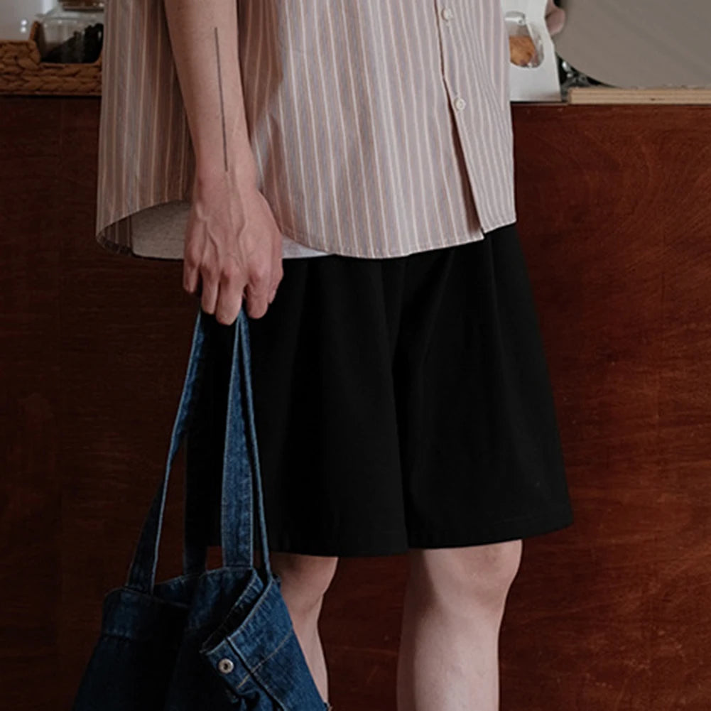 HEARUJOY  -  Vacation Shorts Casual Summer Wear Grey Pleated Loose Fit Sportswear Regular Clothing Length Solid Color Pattern