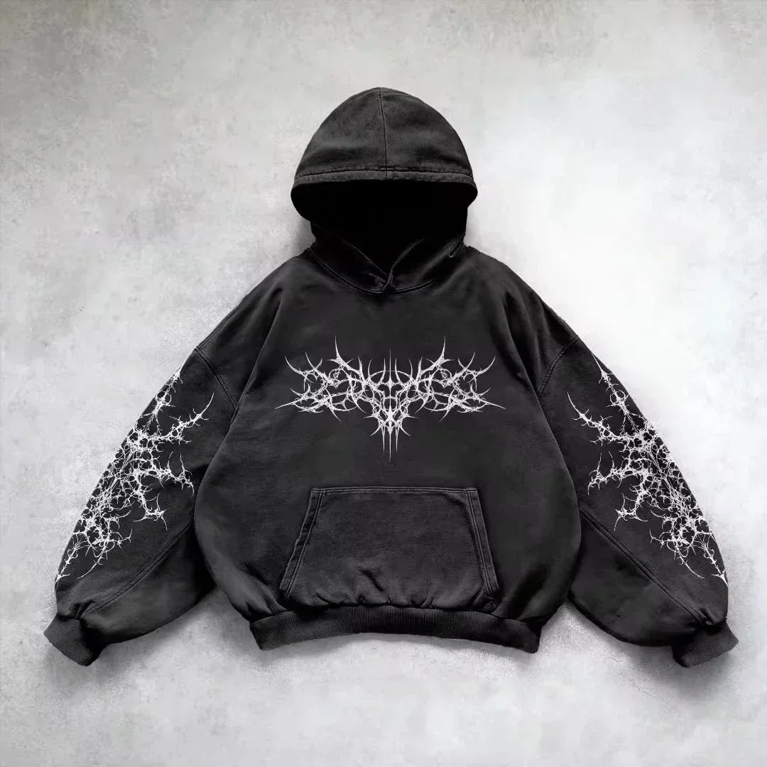 Hearujoy Y2K Gothic Hoodie New Fashion Oversize Pattern Print Embroidery Zipper Hoodie Coat For Men Loose Sweatshirt Couple Casual Hoodie