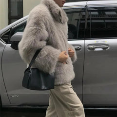 HEARUJOY  -  Mens Fashion Warm Clothing Autumn And Winter Korean Plush New Fur Coat Imitation Leather Thick Warm Stand Collar Trendy Coat Men