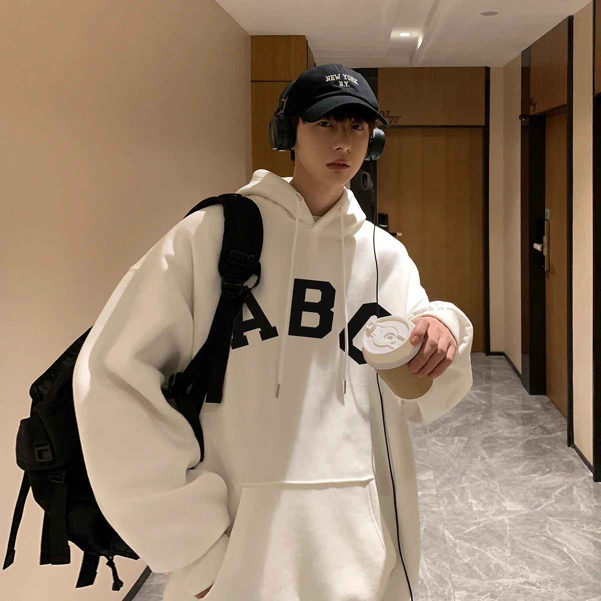 Hearujoy ABC Letter Print Men's Hoodies Korean Fashion Harajuku Oversized Pullover Hip Hop Long Sleeve Hooded Sweatshirts Streetwear