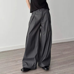 HEARUJOY  -  Mens Trousers Pleated Plain Casual Suit Pants Streetwear Fashion Daily Loose Versatile Wide-Leg Pants Men'S Clothing 2025 New
