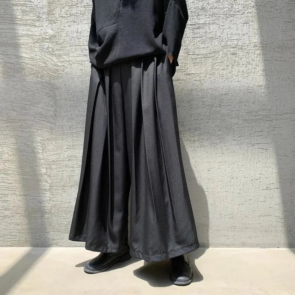 HEARUJOY  -  XS-5XL Mens Culottes Pleated Casual Samurai Pants Hakama Spring Streetwear Fashion Personality Wide Leg Pants Men'S Clothing New
