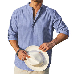 HEARUJOY  -  Comfy Hot Holiday Daily Vacation Shirt Striped Shirts Tops Brand New Casual Fashion Grandad Collar Long Sleeve