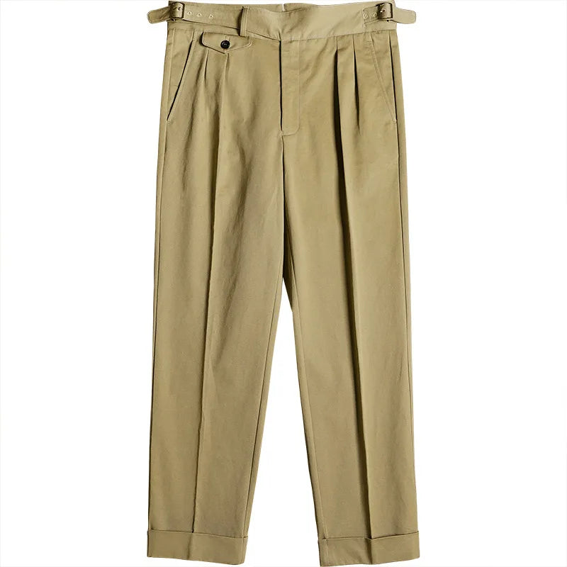 HEARUJOY  -  Vintage Gurkha Pants Men British Style High Waist Casual Straight Trousers Spring Autumn Fashion Loose Ankle-Length Naples Pant
