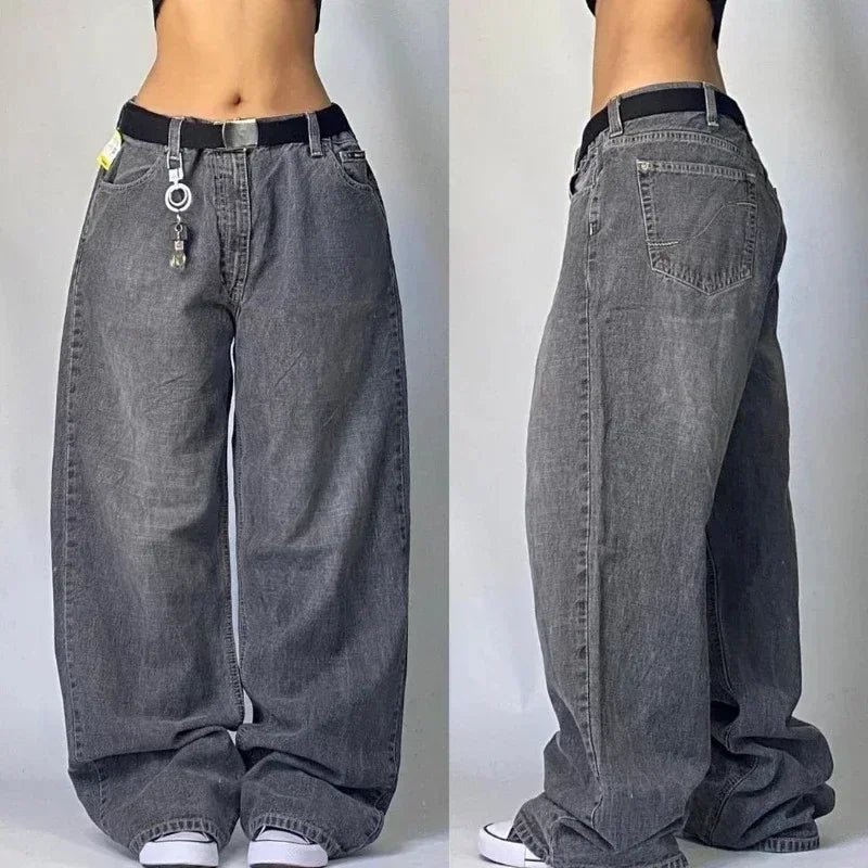 Hearujoy Y2K High Street Vintage Printed Pattern Jeans American Classic Wings Texture Jeans Couple Fashion Gothic Harajuku Wide Leg Pants