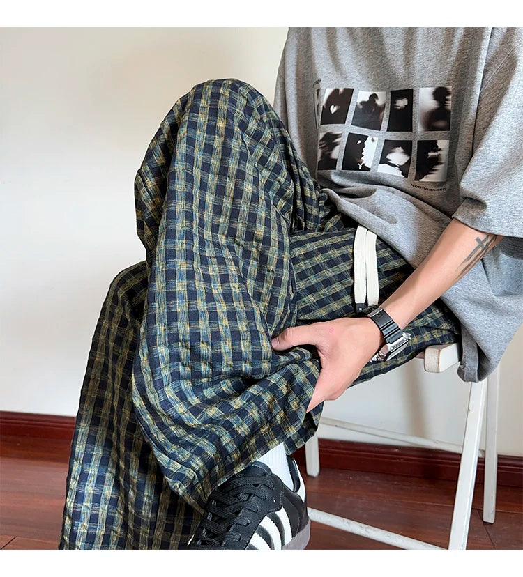 HEARUJOY  -  American Men Thin Pants for Men 2025  Summer plaid  Sweatpants Straight Loose Sports Casual Trousers