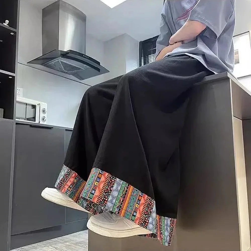 HEARUJOY  -  Mens Skirt Pants Ethnic Style Y2k Casual Pants Spring Fashion Youth All-Match Hakama Wide-Leg Pants Men'S Clothing 2025 New