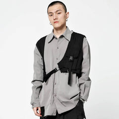 Hearujoy Techwear Men's Tank Top Vest Men Hip Hop Cargo Buckle Vest Sleeveless Black Harajuku Hippie Streetwear Korean Fashion