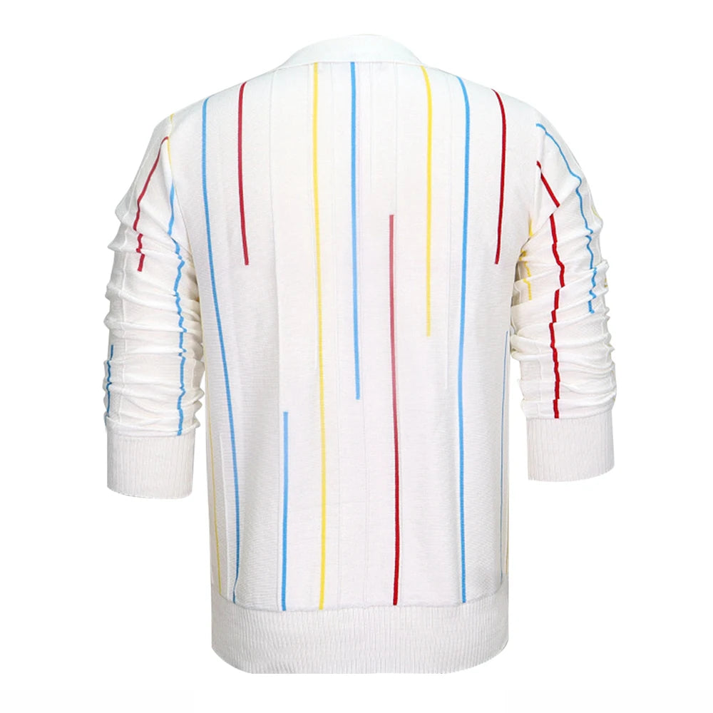 Hearujoy Mens Striped Casual Knitted Polo Shirt Genderless Spring Autumn Thin Fashion Simple Loose Comfortable Long-Sleeve Shirt Unisex