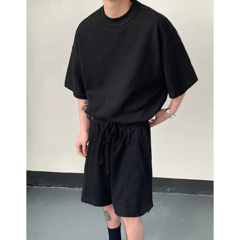 Hearujoy Summer Set Men Fashion Black Green Sports Set Men Streetwear Korean Loose Short Sleeved T-shirts Shorts Set Mens Short Sets