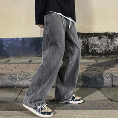 Hearujoy Men's Jeans Korean Version Student Casual Pants High Street Straight Loose Wide Leg Jeans Black Grey  Blue Baggy Jeans