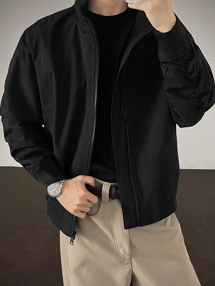 HEARUJOY  -  Trendy Slim Long Sleeve Men's Jacket Coat Streetwear Vintage Zip-up Stand Collar Jackets Spring Autumn Casual Mens Outerwear