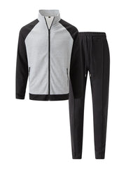 HEARUJOY  -  Spring Autumn Men's Sports Suits Patchwork Raglan Sleeve High Neck Jacket Coat And Pants Two Piece Set Casual Sweatshirt Outfits
