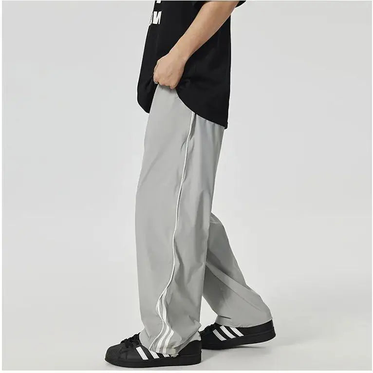 Hearujoy American Retro Side Stripe Casual Pants Men's Hundred Loose Wide Leg Draped Straight Sweatpants Sport Gym