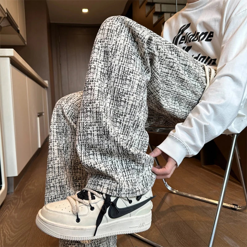 Hearujoy Autumn Corduroy Pants Men Fashion Retro Plaid Pants Men Japanese Streetwear Hip-hop Loose Wide Leg Pants Mens Vintage Trousers