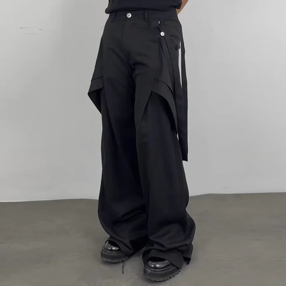 Hearujoy Harajuku Streetwear Lace Up Black Wide Leg Suit Pants Men's Pantalones Hombre Baggy Overall Y2k Straight Casual Cargo Pants