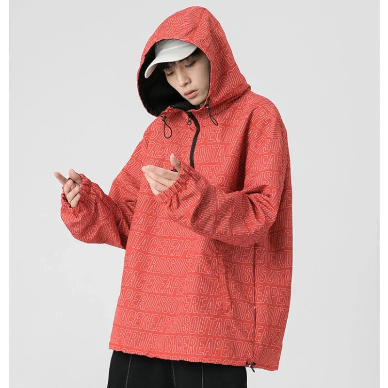 Hearujoy Spring and Autumn Retro Hooded Coat Men's Hundreds of Casual Rushing Clothes High Street Loose Workwear Jacket New Men Clothing