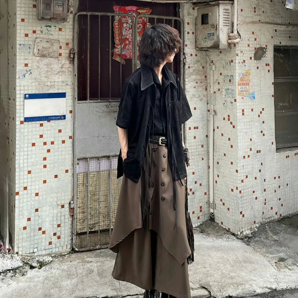 HEARUJOY  -  Genderless Trendy Skirt Gothic Dark Style Loose Hakama Pants Wide Leg Pants Large Size Design Samurai Pants Men Clothing