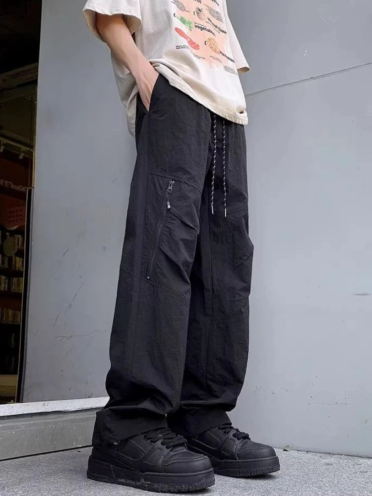 HEARUJOY  -  Spring Summer Baggy Zipper Men's Straight Cargo Pants Aesthetic Fashion Korean Style Casual Harajuku New in Long Male Trousers