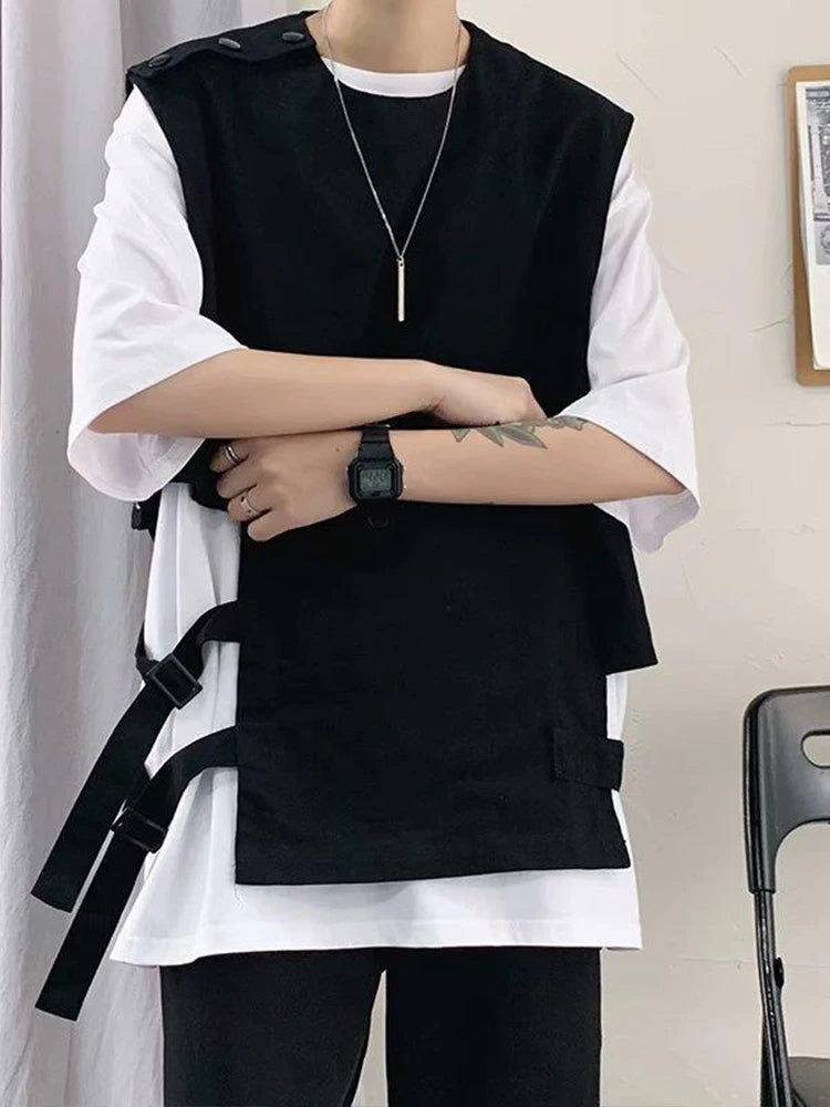 Hearujoy Techwear Vest Men's T-shirt with Short Sleeves T-shirts Black Sleeveless Vest Men Coat Summer Streetwear Hip Hop