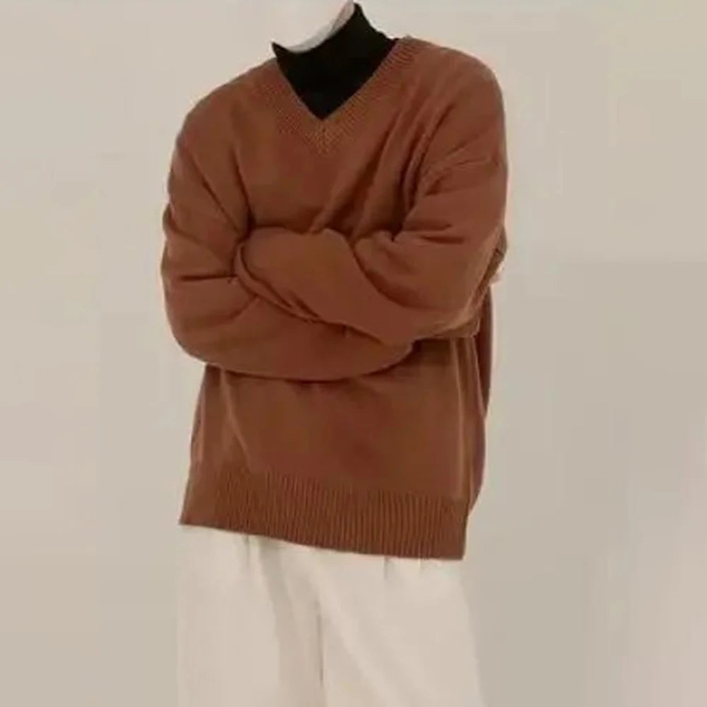 HEARUJOY  -  Mens Sweater Casual Outerwear Knitted Sweater Autumn Fashion Campus Youth All-Match Solid Color Long-Sleeved Top Men'S Clothing
