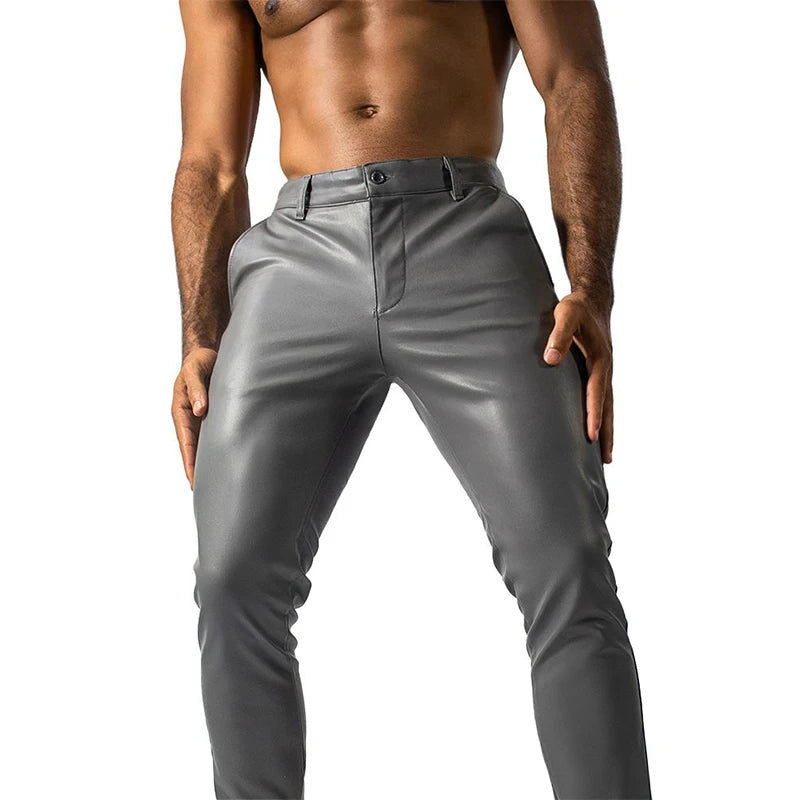 HEARUJOY  -  Nightclub Men's Stretch Skinny PU Leater Patns Vintage Slim Fit Straight Trousers For Men Spring Autumn Fashionable PU Trousers