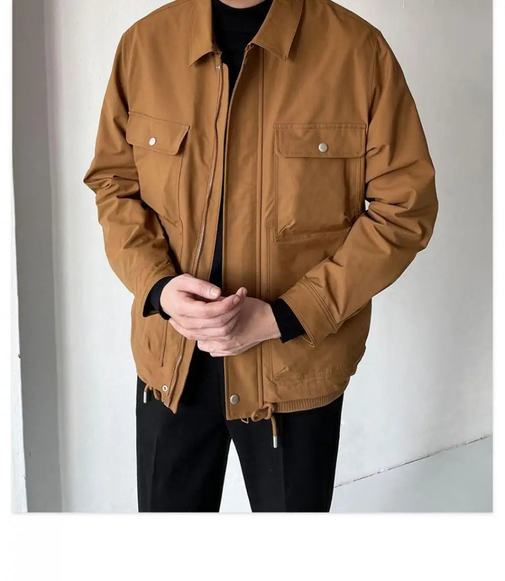 HEARUJOY  -  Lapel men's spring and autumn casual workwear Korean style fashion black short