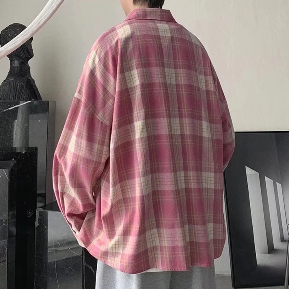 HEARUJOY  -  Casual Outing XL Blue Plaid Casual Top Men Plaid Long Sleeve Shirt Long Sleeve Casual Style Daily Use Shirt Lapel Neckline